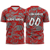 Custom Retro Skull-Red&Grey T-Shirts for Sports Fans, Personalized Name and Number
