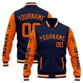 Custom Varsity Jacket Letterman Jacket For Men, Women And Youth Navy Orange