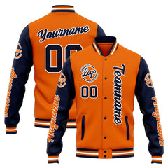Custom Varsity Jacket Letterman Jacket For Men, Women And Youth Navy Orange
