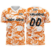 Custom Retro Skull-Orange&White T-Shirts for Sports Fans, Personalized Name and Number