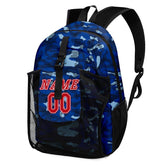 Customize Blue Red Sports Backpacks Featuring Personalized Names, Numbers and Logos