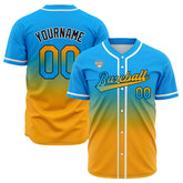 Custom Gradient Print Hip Hop Button Down Baseball Jersey Light Blue&Orange