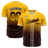 Custom Gradient Print Hip Hop Button Down Baseball Jersey Yellow&Brown