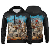 Custom Black 3D Pattern Design Bomber Full-Snap Varsity Hoodie