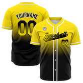 Custom Gradient Print Hip Hop Button Down Baseball Jersey Yellow&Black