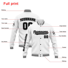 Custom Varsity Jacket Letterman Jacket For Men, Women And Youth White Black