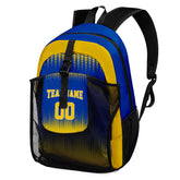 Customize Blue Yellow Sports Backpacks Featuring Personalized Names, Numbers and Logos