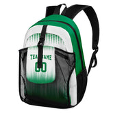 Customize Green White Sports Backpacks Featuring Personalized Names, Numbers and Logos