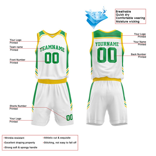 Custom White-Green-Yellow Basketball Jersey for man women uniform Suit Kids Adults Personalized Jersey