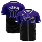 Custom Gradient Print Hip Hop Button Down Baseball Jersey Purple&Black