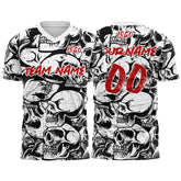 Custom Retro Skull-Black&White T-Shirts for Sports Fans, Personalized Name and Number