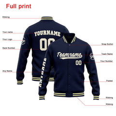Custom Varsity Jacket Letterman Jacket For Men, Women And Youth Navy Cream