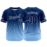 Custom Gradient Print Hip Hop Button Down Baseball Jersey Navy-Light Blue