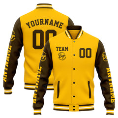 Custom Varsity Jacket Letterman Jacket For Men, Women And Youth Brown Yellow