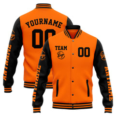 Custom Varsity Jacket Letterman Jacket For Men, Women And Youth Orange Black