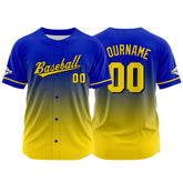 Custom Gradient Print Hip Hop Button Down Baseball Jersey Royal-Yellow