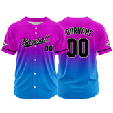 Custom Gradient Print Hip Hop Button Down Baseball Jersey Pink Purple&Blue