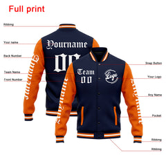 Custom Varsity Jacket Letterman Jacket For Men, Women And Youth Navy Orange
