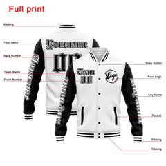Custom Varsity Jacket Letterman Jacket For Men, Women And Youth White Black