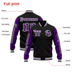 Custom Varsity Jacket Letterman Jacket For Men, Women And Youth Purple Black