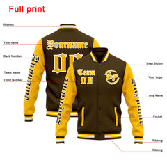 Custom Varsity Jacket Letterman Jacket For Men, Women And Youth Brown Yellow