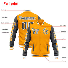Custom Varsity Jacket Letterman Jacket For Men, Women And Youth Yellow Grey