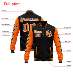 Custom Varsity Jacket Letterman Jacket For Men, Women And Youth Orange Black
