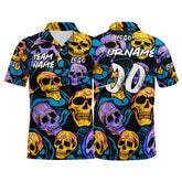 Custom Skull-Purple&Green Football Polo Shirts Add Your Unique Logo/Name/Number