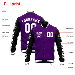 Custom Varsity Jacket Letterman Jacket For Men, Women And Youth Purple Black