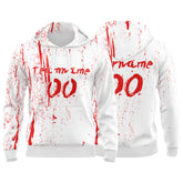 Custom White-Red 3D Pattern Design Bomber Full-Snap Varsity Hoodie