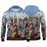 Custom Blue 3D Pattern Design Bomber Full-Snap Varsity Hoodie