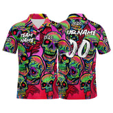 Custom Fantasy Skeleton-Pink&Green Football Polo Shirts Add Your Unique Logo/Name/Number