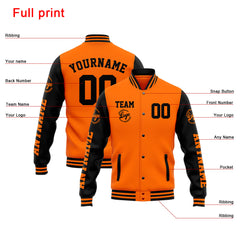 Custom Varsity Jacket Letterman Jacket For Men, Women And Youth Orange Black