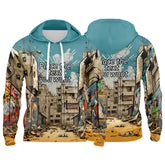 Custom Sky Blue 3D Pattern Design Bomber Full-Snap Varsity Hoodie