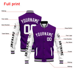 Custom Varsity Jacket Letterman Jacket For Men, Women And Youth Purple White