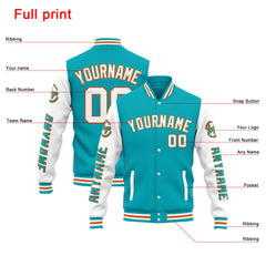 Custom Varsity Jacket Letterman Jacket For Men, Women And Youth Teal White