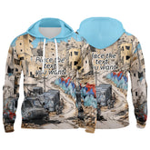 Custom Light Blue 3D Pattern Design Bomber Full-Snap Varsity Hoodie