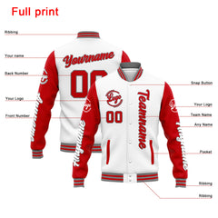 Custom Varsity Jacket Letterman Jacket For Men, Women And Youth White Red