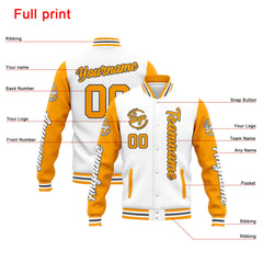 Custom Varsity Jacket Letterman Jacket For Men, Women And Youth White Yellow