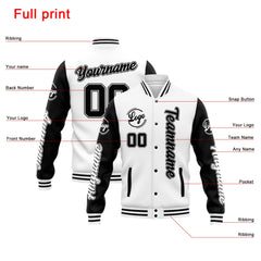 Custom Varsity Jacket Letterman Jacket For Men, Women And Youth White Black