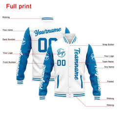 Custom Varsity Jacket Letterman Jacket For Men, Women And Youth White Blue