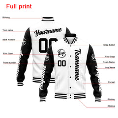 Custom Varsity Jacket Letterman Jacket For Men, Women And Youth White Black
