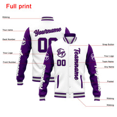Custom Varsity Jacket Letterman Jacket For Men, Women And Youth White Purple