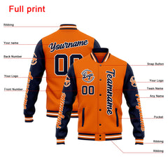 Custom Varsity Jacket Letterman Jacket For Men, Women And Youth Navy Orange