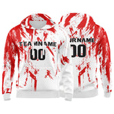 Custom White&Red&Black 3D Pattern Design Bomber Full-Snap Varsity Hoodie
