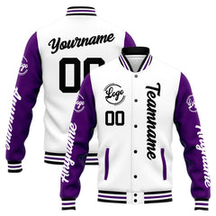 Custom Varsity Jacket Letterman Jacket For Men, Women And Youth Purple White