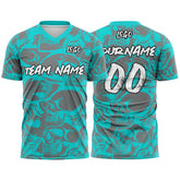 Custom Retro Skull-Light Blue&Grey T-Shirts for Sports Fans, Personalized Name and Number