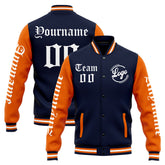 Custom Varsity Jacket Letterman Jacket For Men, Women And Youth Navy Orange