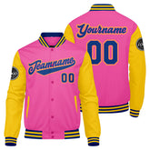 Custom Varsity Jacket Letterman Jacket For Men, Women And Youth Pink Yellow Royal