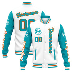 Custom Varsity Jacket Letterman Jacket For Men, Women And Youth White Teal